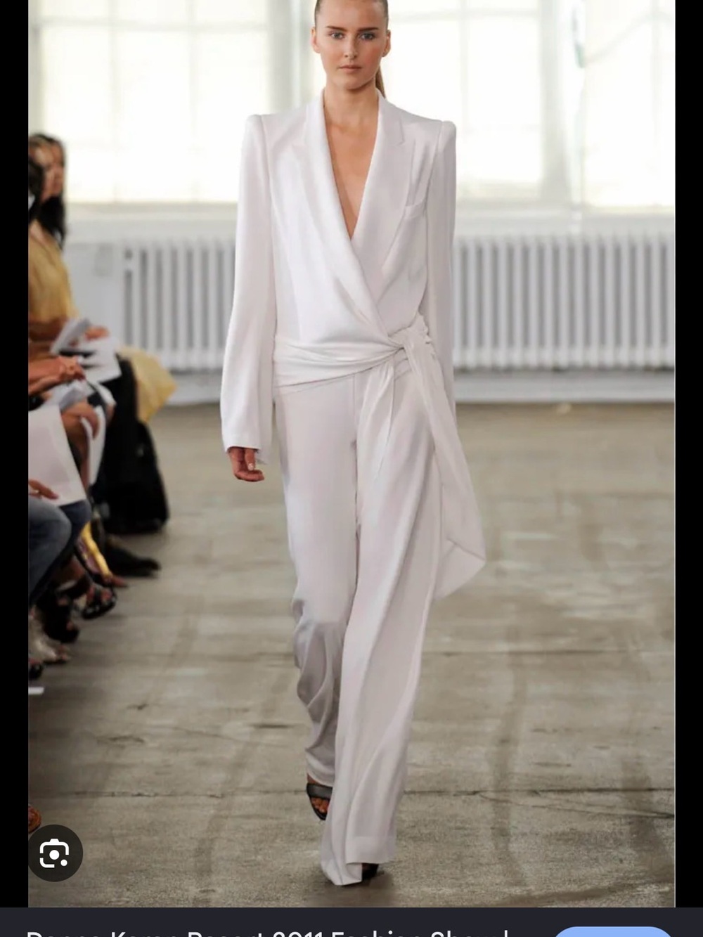 Archive Donna Karan 2011 White Draped Wrap Jumpsuit with Wide Legs